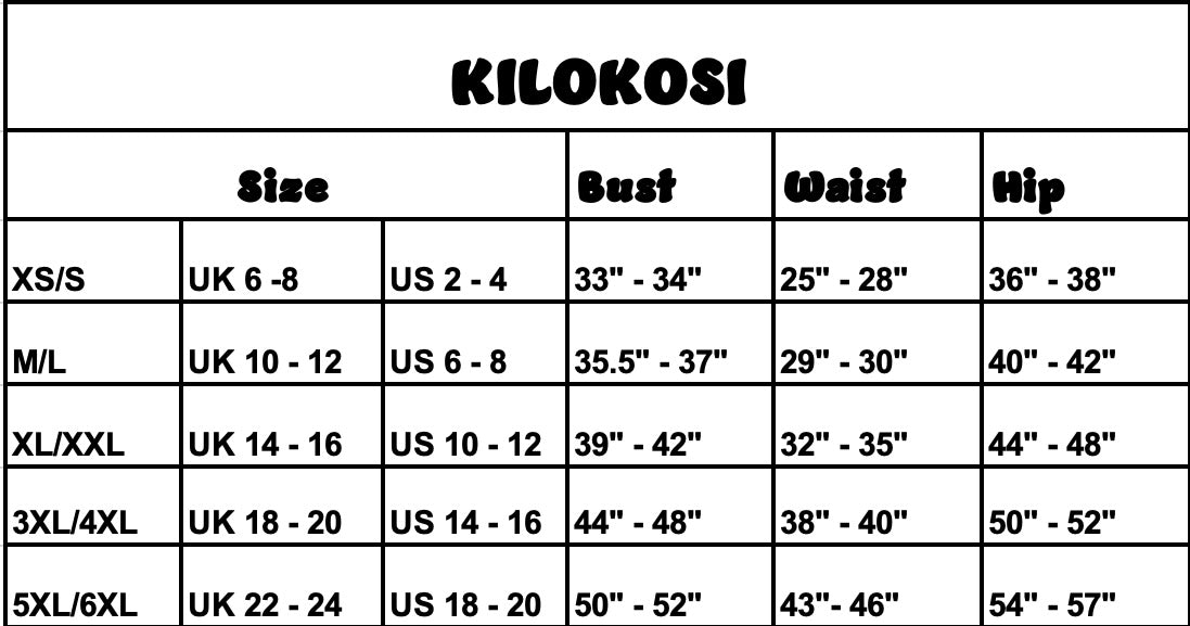 Sizing Chart KiloKosi Sizing Chart KiloKosi